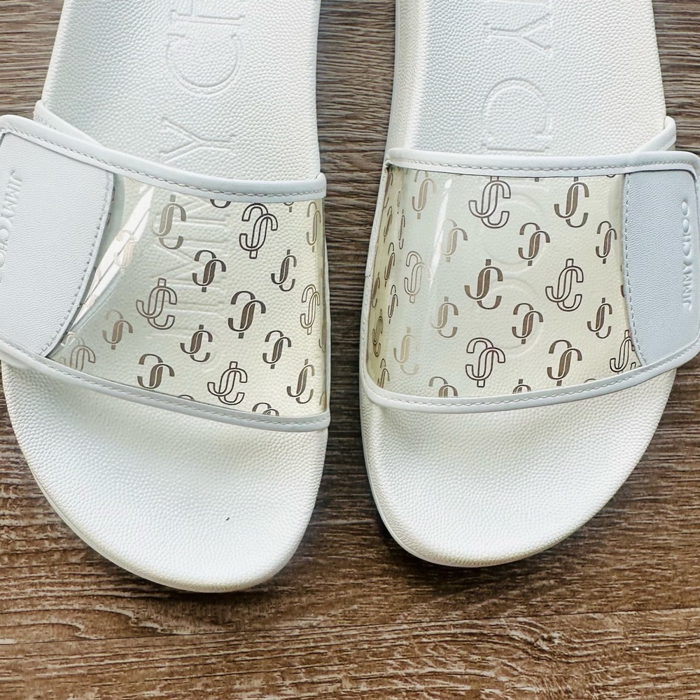 Jimmy Choo White Slide Sandals